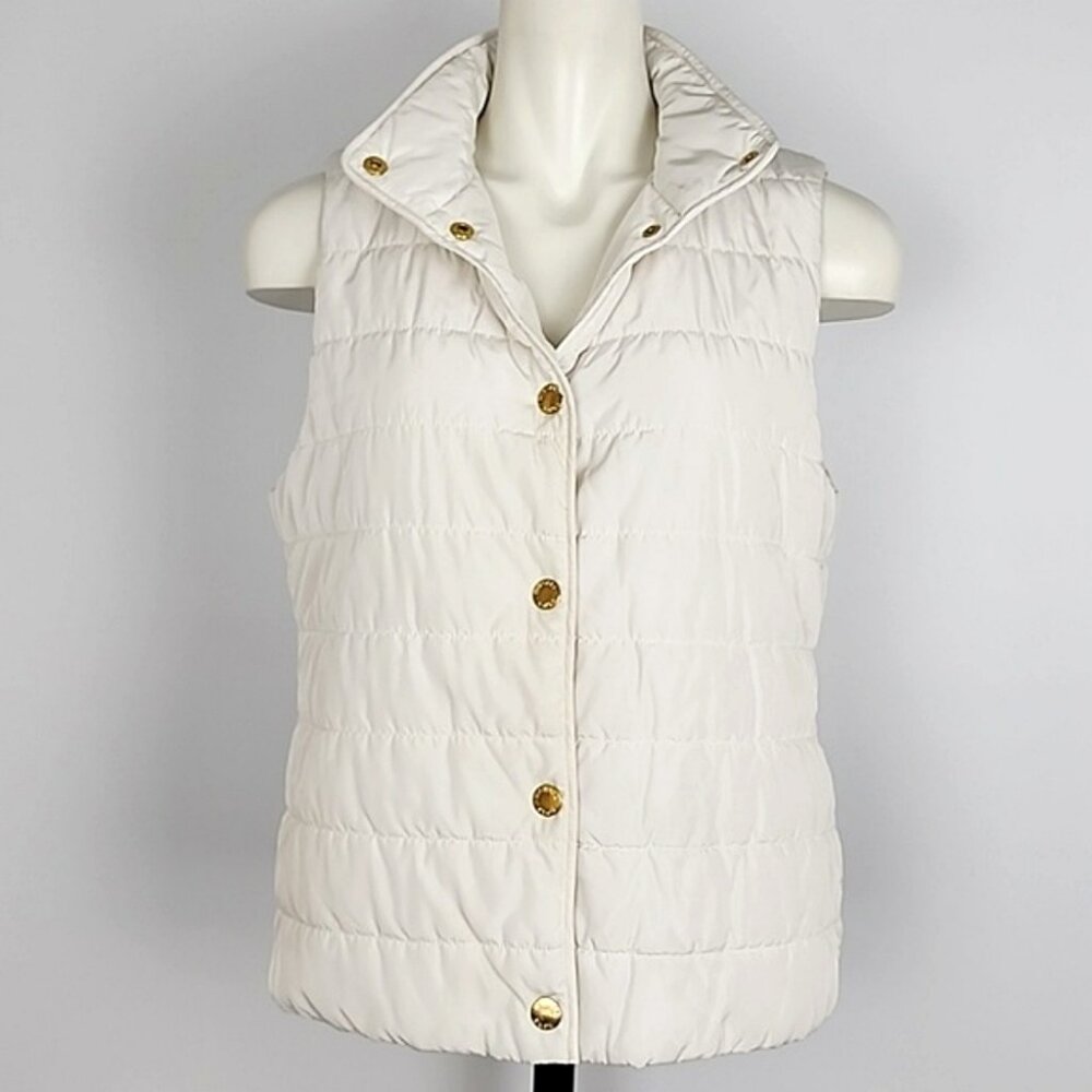 Michael Kors Women's Puffer Quilted Vest Off White Gold Size Medium